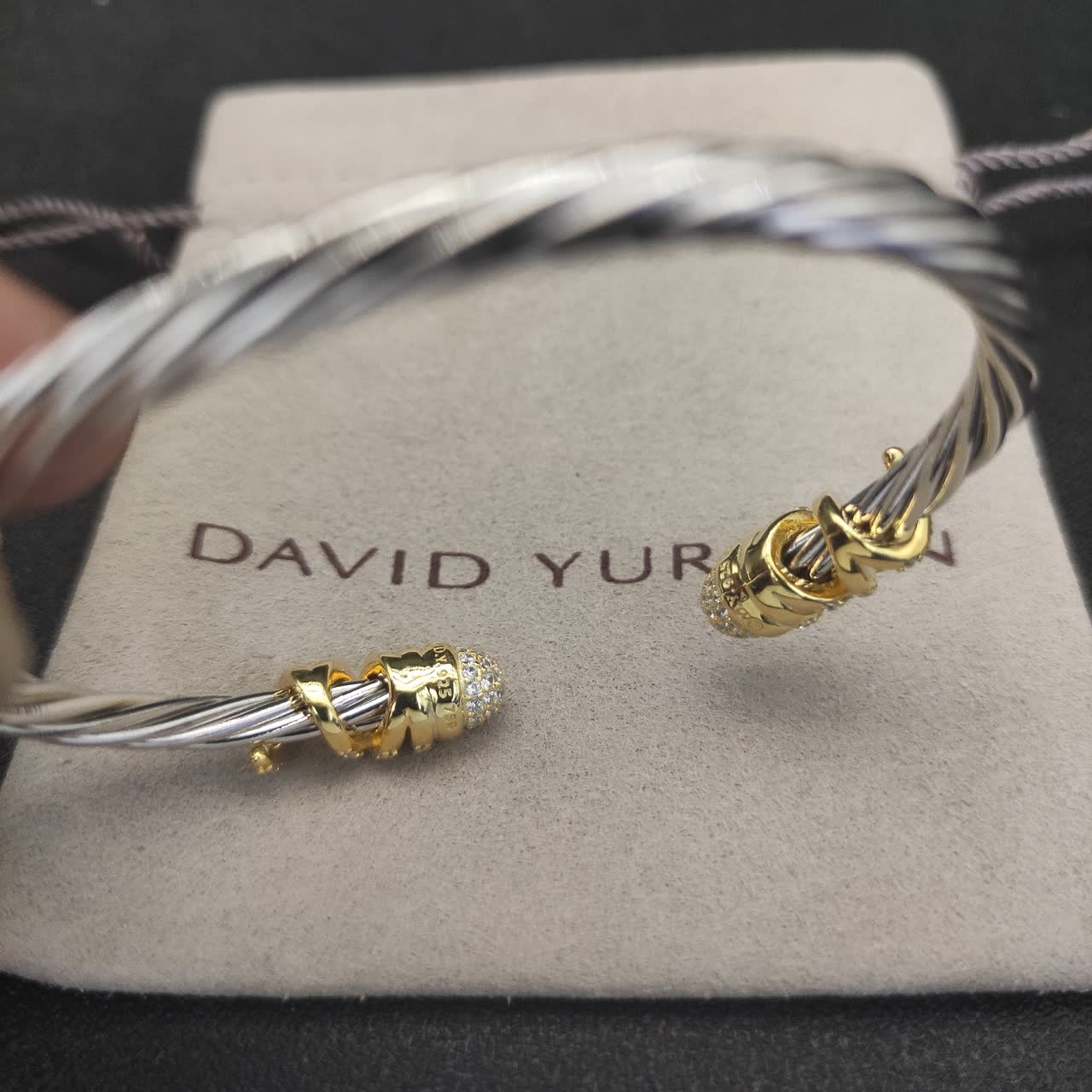 David Yurman Elegant Silver and Gold Diamond Cuff Bracelet